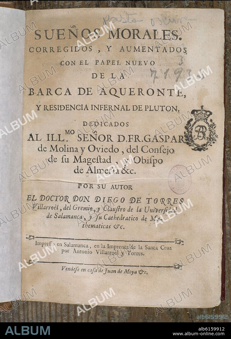 DIEGO DE TORRES VILLARROEL (1693-1770). SUEÑOS MORALES CORREGIDOS Y AUMENTADOS CON EL PAPEL NUEVO DE LA BARCA DE AQUERONTE ... - SIGLO XVIII.