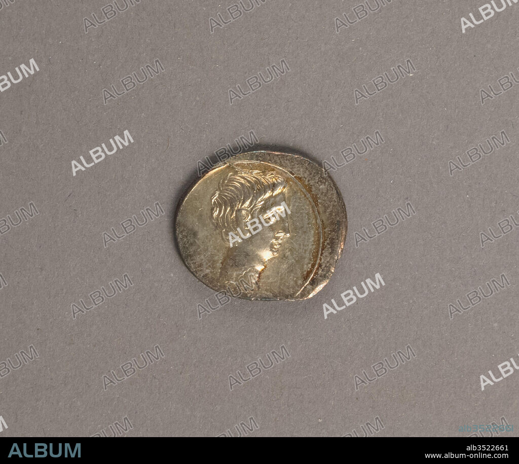 Silver denarius of Octavian (Augustus), Late Republican, ca. 29–27 B.C., Roman, Silver, 3.8g (3.8g), Coins, head of Octavian/IMP CAESAR, war trophy set on a ship's prow, Rome or Brundisium.