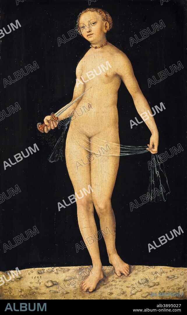 LUCAS CRANACH DER ALTERE. Lucretia. Date/Period: 1533. Painting. On beech wood. Height: 37.3 cm (14.6 in); Width: 23.9 cm (9.4 in).