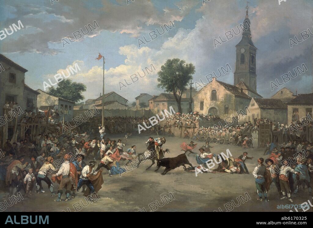 EUGENIO LUCAS VELAZQUEZ. GRAN CORRIDA DE TOROS Y CUCAÑA - 1856 - OLEO LIENZO 148,5x210 CMS.