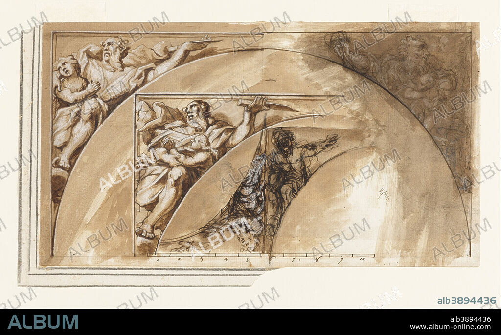 CIRO FERRI. Design for Spandral Decoration. Date/Period: Ca. 1825. Drawing. Brush and sepia wash, pen and brown ink, graphie, white gouache on paper; verso: pen and brown ink, black chalk on paper.