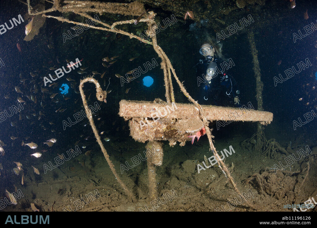 Scuba Diving inside Maldive Victory Wreck, North Male Atoll, Maldives.