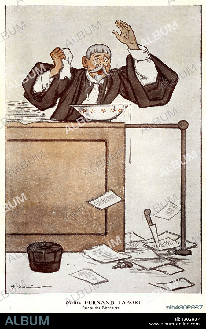 Maitre Fernand LABORI (1860-1917) Prine de Batonni!ers. Caricature de Adrien BARRERE (1877-1931) pour Fantasio du 15 mars 1913. Credit : Collection Kharbine-Tapabor.
