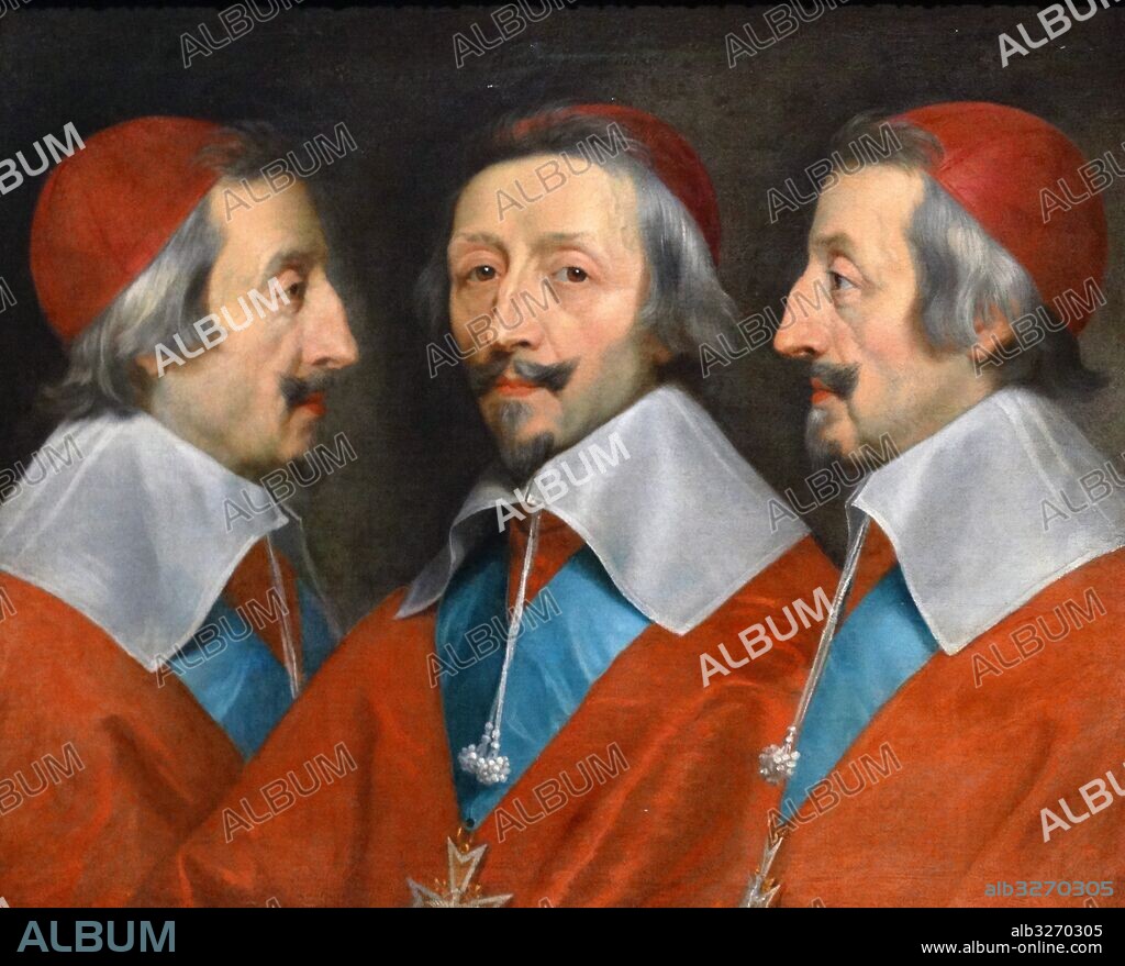 Painting titled 'Triple Portrait of Cardinal de Richelieu' by Philippe de Champaigne (1602-1674) a French Baroque era painter and exponent of the French School. Dated 17th Century.