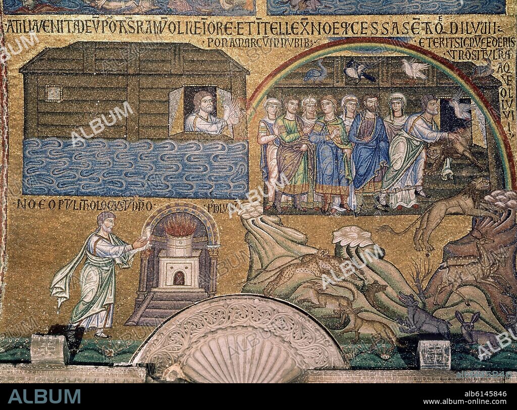 MOSAICO DEL SIGLO XIII DESEMBARCO DEL ARCA DE NOE.