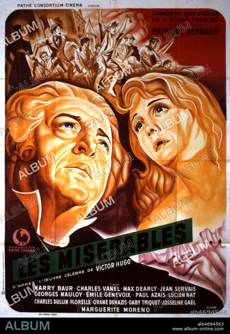 Affiche du film 'Les miserables' realise en 1933 par Raymond BERNARD d'apres Victor HUGO (1802-1885) avec Harry BAUR (1880-1943), Charles VANEL (1892-1989) et FLORELLE (1901-1974). Credit : Coll. Perron/KHARBINE-TAPABOR.