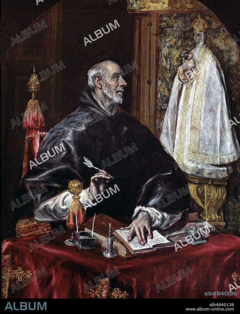 GRECO, EL. ( DOMINICOS THEOTOKOPOULOS ). PINTOR CRETENSE. 1541-1614. SAN ILDEFONSO ESCRIBIENDO BAJO EL DICTADO DE LA VIRGEN. PINTADO ENTRE 1600 Y 1605. FUNDACION HOSPITAL DE LA CARIDAD. ILLESCAS, TOLEDO.