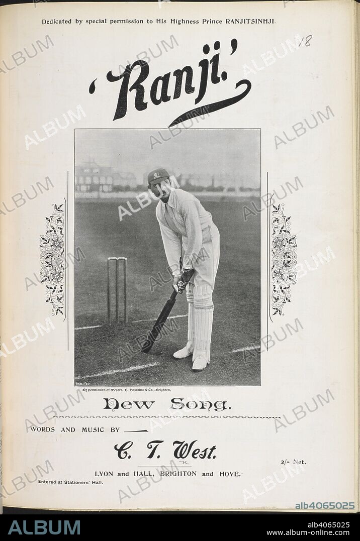 CHARLES T WEST. Prince Ranjitsinhji. Full name: H.H. Jam Saheb Shri Sir Ranjitsinhji Vibhaji of Nawanagar.  Ranjitsinhji GCSI GBE (10 September 1872 â€“ 2 April 1933), often known as Ranji, was the ruler of the Indian princely state of Nawanagar from 1907 to 1933, as Maharaja Jam Saheb, and a noted Test cricketer who played for the English cricket team. He also played first-class cricket for Cambridge University, and county cricket for Sussex. Ranji ... Song, words and music by C. T. West. Brighton and Hove : Lyon and Hall, [1896]. Source: H.1798.oo.(18).