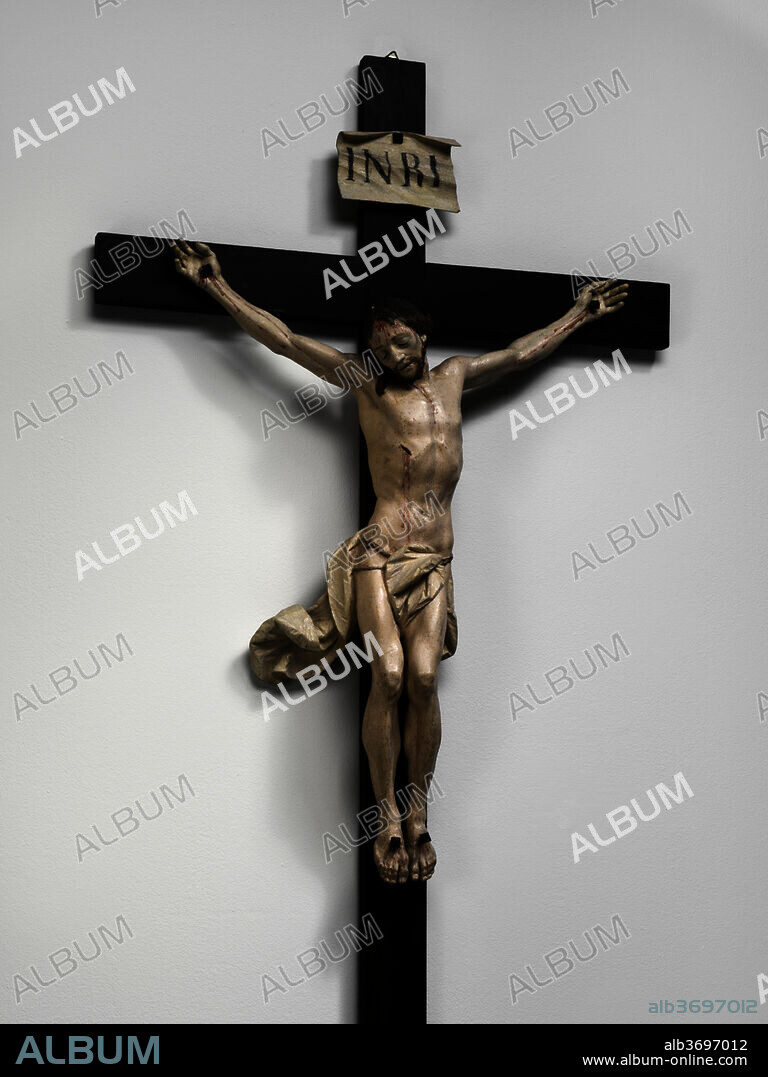 FRANZ IGNAZ GüNTHER. Christ on the Cross. Dated: c. 1740. Dimensions: overall (height of figure): 67 cm (26 3/8 in.)  overall (height of cross): 137 cm (53 15/16 in.). Medium: polychromed and gilded linden (figure); stained fruitwood (cross).