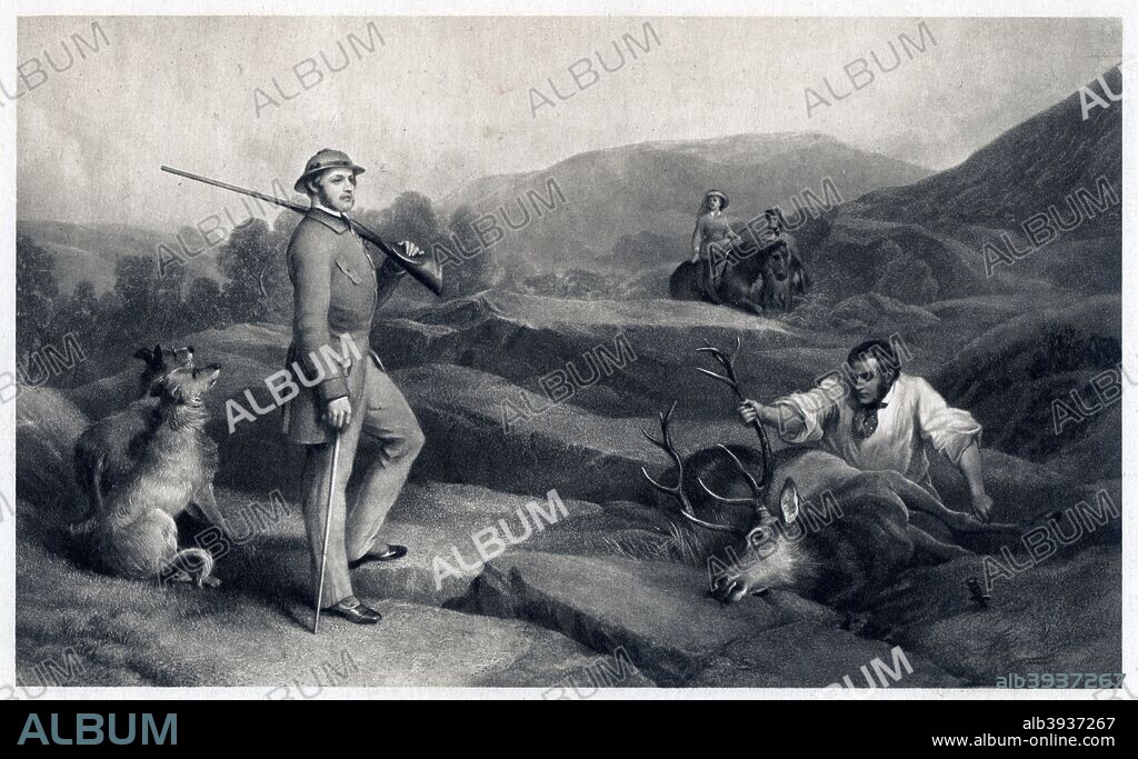 Prince Albert stag hunting, mid-19th century. Queen Victoria's German husband shooting deer in Scotland.
