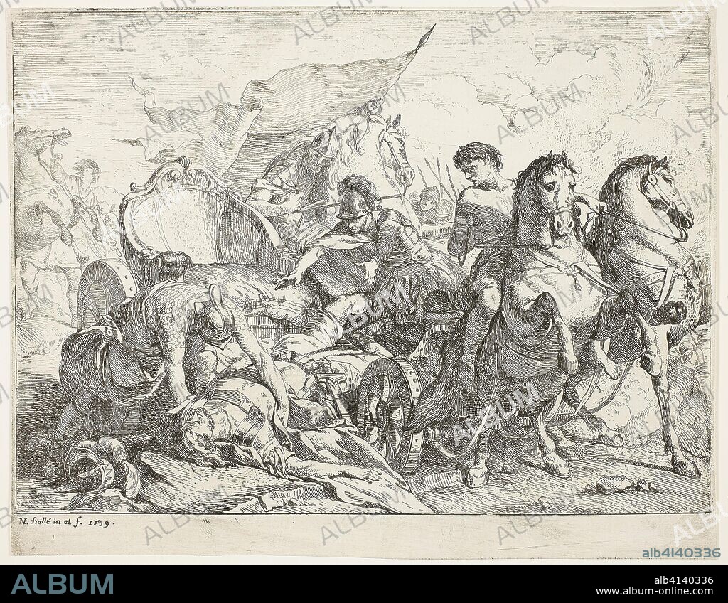 NOEL HALLE. Antiochus Falling from His Chariot. Noël Hallé; French, 1711-1781. Date: 1739. Dimensions: 243 × 191 mm. Etching on ivory laid paper. Origin: France.