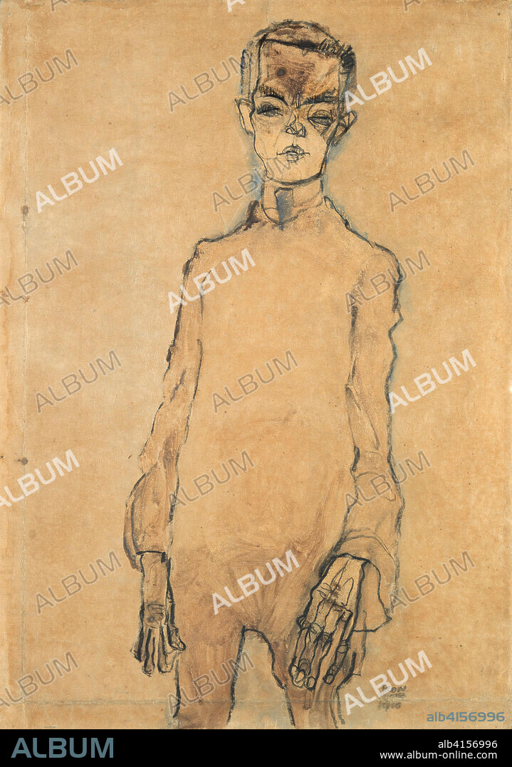 Egon Schiele (Tulln, 1890-Viena, 1918). Autorretrato (1910). Acuarela y carboncillo sobre papel. 45 x 31,5 cm.
