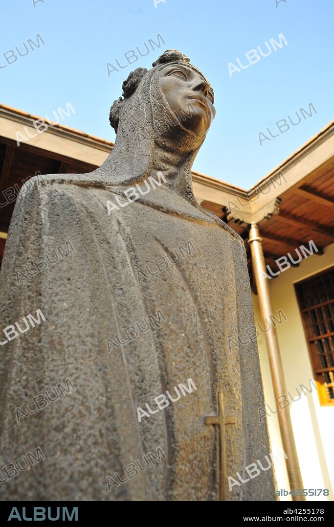 Sculpture of St. Rose of Lima, (Spanish Santa Rosa de Lima), Peru. St. Rose of Lima (born April 20/30, 1586, Lima, Viceroyalty of Peru [now in Peru]?died August 24, 1617, Lima) was the first person born in the Western Hemisphere to be canonized by the Roman Catholic Church. Her original name was Isabel Flores de Oliva;  she was canonized April 12, 1671; her feast day is August 23 (formerly August 30); and she's the patron saint of Peru and of all South America.