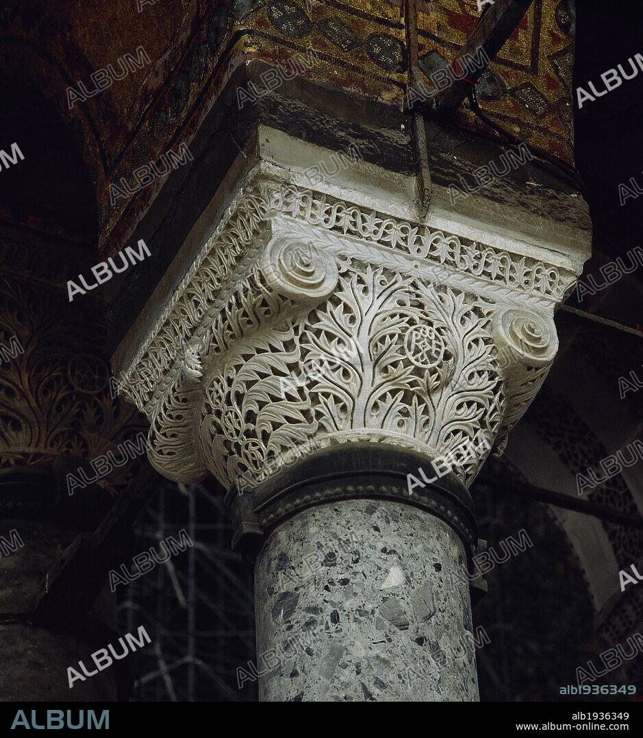 Turkey. Istanbul. Hagia Sophia. Byzantine capital with the monogram of Justinian and Theodora.