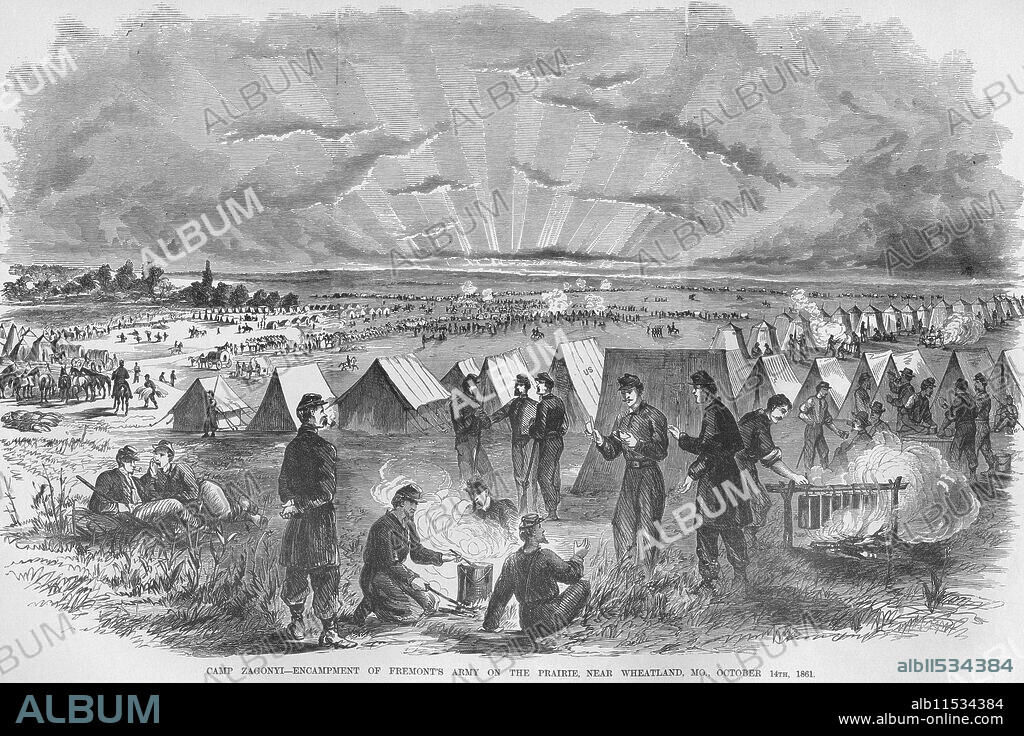 FRANK LESLIE. Camp Zagonyi - Fremont's Army.  October 14, 1861.  The First Battle of Springfield or Zagonyi's Charge was a battle of the American Civil War that occurred on October 25, 1861, in Greene County, Missouri. It was the only Union victory in southwestern Missouri in 1861.