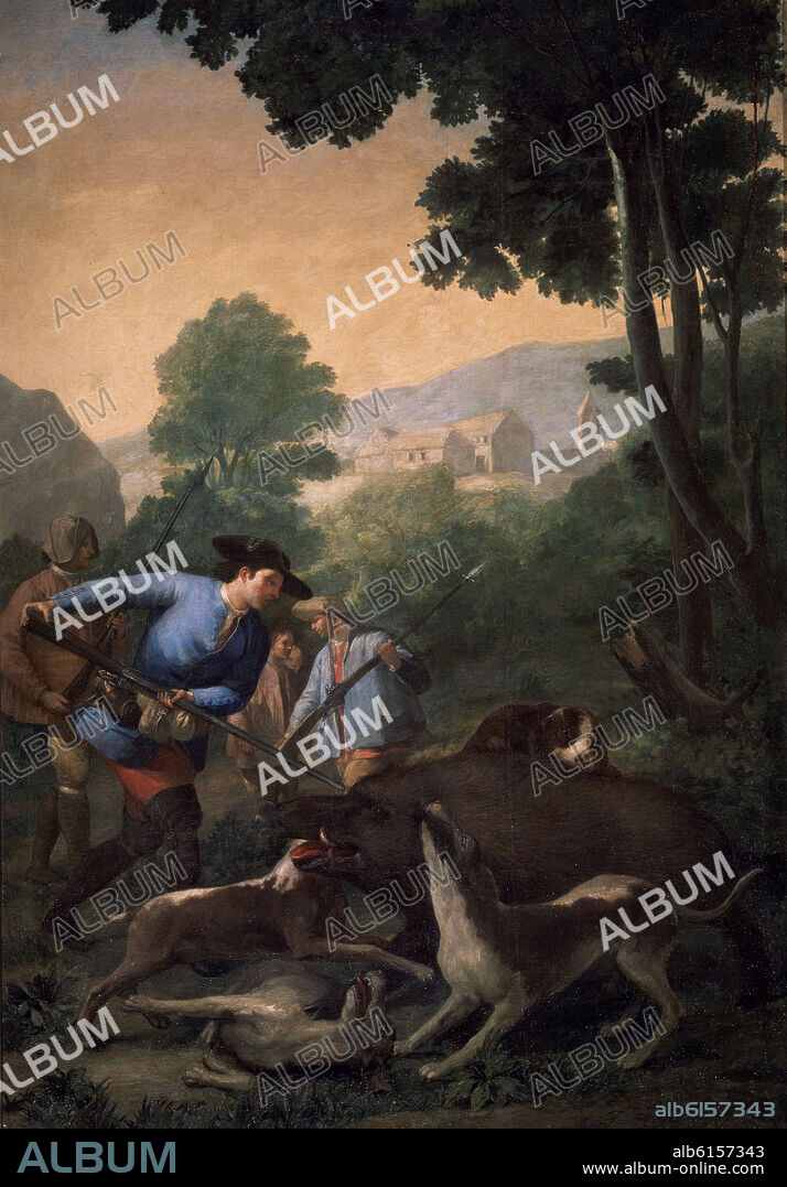 FRANCISCO DE GOYA. LA CAZA DEL JABALI - 1775 - CARTON PARA TAPIZ PARA EL ESCORIAL - 249X173.