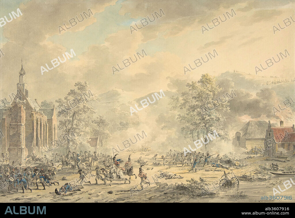 Battle Scene with Church at left. Artist: Dirk Langendijk (Dutch, Rotterdam 1748-1805 Rotterdam). Dimensions: sheet: 9 13/16 x 14 15/16 in. (24.9 x 38 cm). Date: ca. 1790-1800.