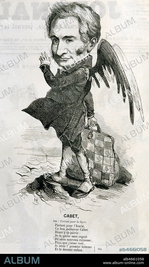 Caricature de Henri EMY (1820-1874) representant Etienne CABET (1788-1856) publiee dans Journal pour Rire du 4 novembre 1848. Credit : Coll. Dixmier/KHARBINE-TAPABOR.