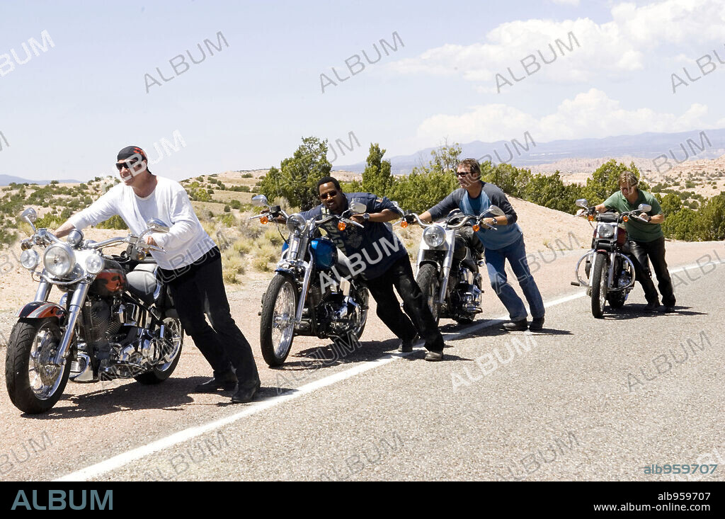 TIM ALLEN, MARTIN LAWRENCE, WILLIAM. H. MACEY and TRAVOLTA JOHN. JOHN TRAVOLTA, MARTIN LAWRENCE, TIM ALLEN and WILLIAM. H. MACEY in WILD HOGS, 2007, directed by WALT BECKER. Copyright TOUCHSTONE PICTURES / SEBASTIAN, LOREY.