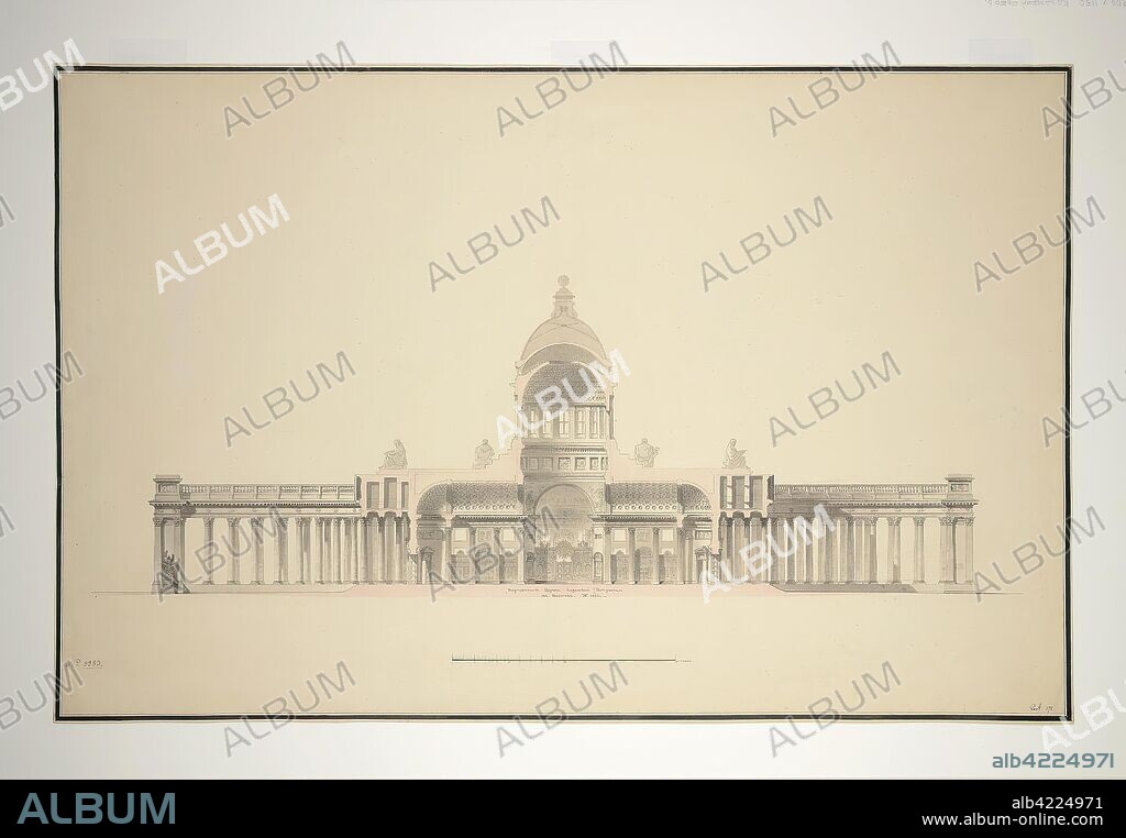 ANDREY VORONIKHIN. 'Kazan Cathedral in St Petersburg. Longitudinal Section'. Russia, 1810. Dimensions: 63x100 cm.