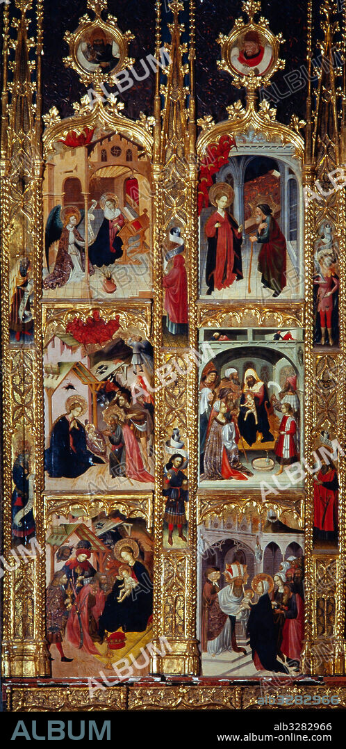 JOAN ANTIGÓ. Retablo de Nostra Senyora de l'Escala, situado en el altar mayor del Monasterio de Sant Esteve de Banyoles, obra de Joan Antigó, conocido como maestro de Banyoles, elaborado entre los años 1437 y 1439.