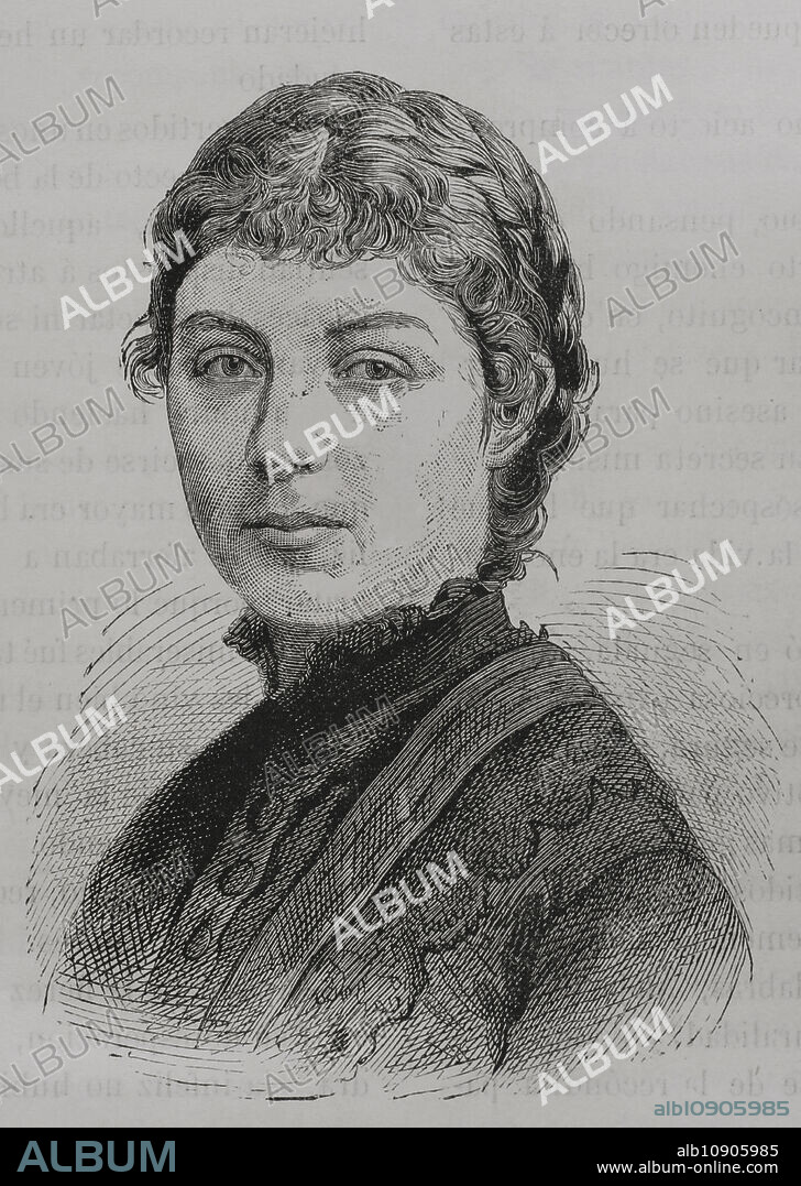 Natalia Obrenovic (1859-1941). Esposa y consorte del príncipe Milan IV, y reina consorte de Serbia después de que su marido se convirtiese en rey. Retrato. Grabado. "La Guerra de Oriente". Tomo I. 1877.