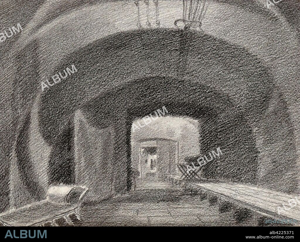 ALEXANDER NIKOLSKY. 'The Fifth Air Raid Shelter under the Rooms of Egyptian Art'. USSR, 1941. Dimensions: 26,5x35 cm.