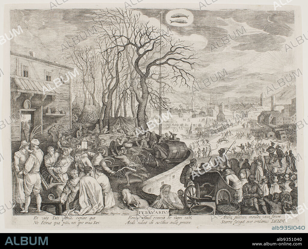 February, from the series 'The Twelve Months', Pieter Stevens, Flemish (active Bohemia), c.1567after 1624, Aegidius Sadeler II, Flemish, c.15701629, 1607, Engraving, Made in Europe, Prints, image: 8 7/16 x 11 1/4 in. (21.4 x 28.6 cm).