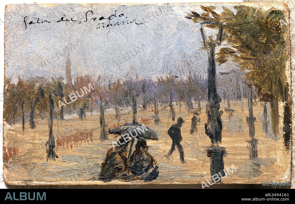 Pablo Picasso/ "Salón del Prado", 1897, Pintura sobre tabla (óleo sobre madera), 10 x 15,5 cm, MPB 110160.