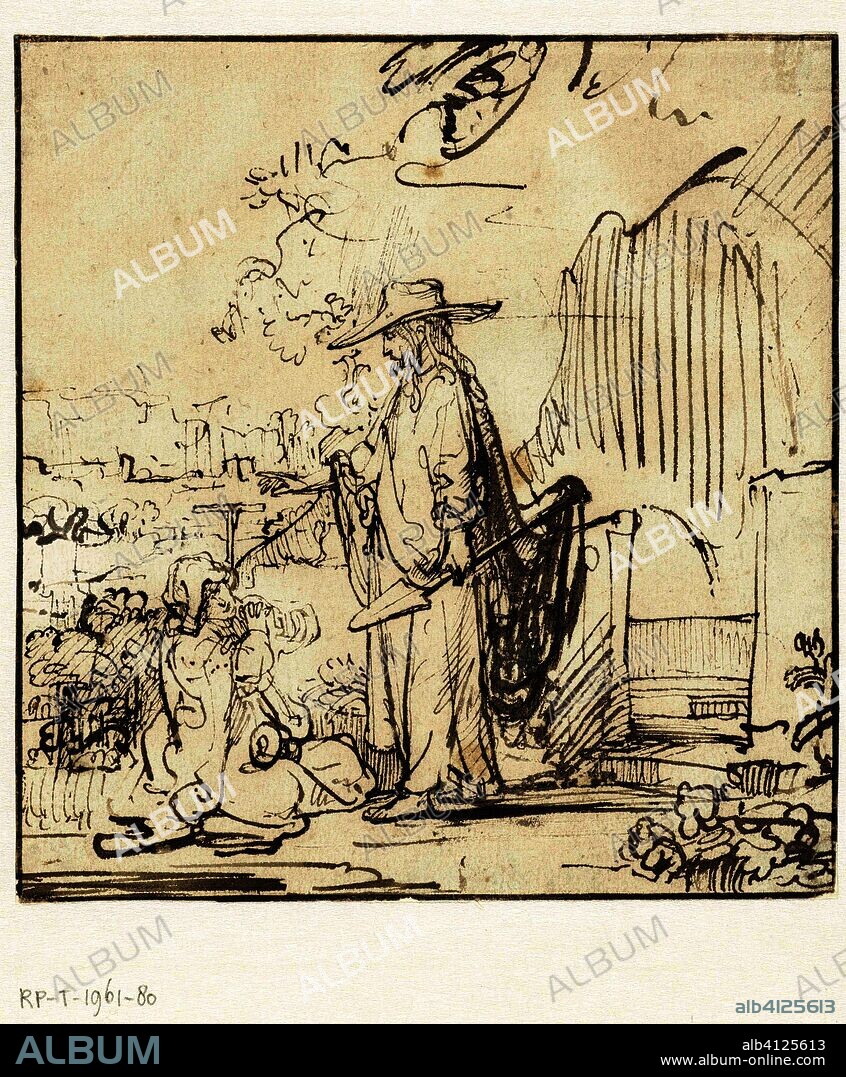 Christ Appearing to Mary Magdalene as a Gardener (Noli me tangere). Draughtsman: Rembrandt van Rijn. Dating: c. 1645. Place: Amsterdam. Measurements: h 154 mm × w 146 mm.