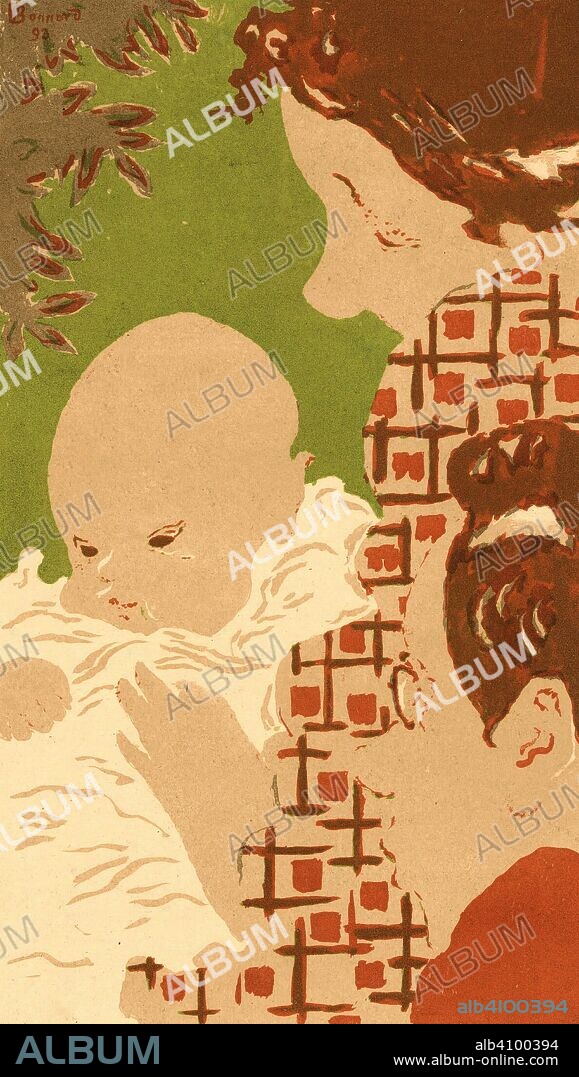 PIERRE BONNARD. Family Scene (Scène de famille). Dimensions: 58 cm x 41.5 cm, 31.2 cm x 18.5 cm.
