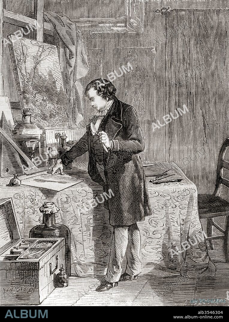 Louis-Jacques-Mandé Daguerre, 1787 – 1851. French artist and photographer, inventing the daguerreotype process of photography in the 19th century. From Les Merveilles de la Science, published c.1870.