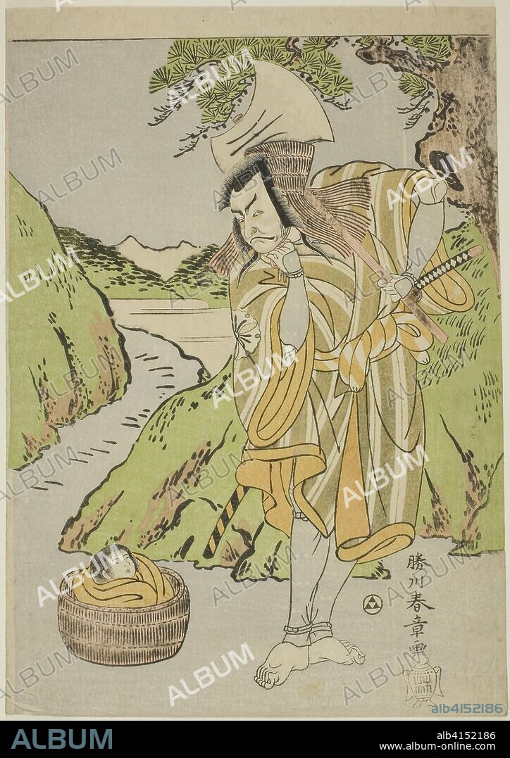 The Actor Matsumoto Koshiro II as Osada no Taro Kagemune Disguised as the Woodcutter Gankutsu no Gorozo, in Act Four (?) of the Play Nue no Mori Ichiyo no Mato (Forest of the Nue Monster: Target of the Eleventh Month), Performed at the Nakamura Theater from the First Day of the Eleventh Month, 1770. Katsukawa Shunsho ?? ??; Japanese, 1726-1792. Date: 1765-1775. Dimensions: 25.6 x 17.7 cm (10 1/16 x 6 15/16 in.). Color woodblock print; chuban. Origin: Japan.