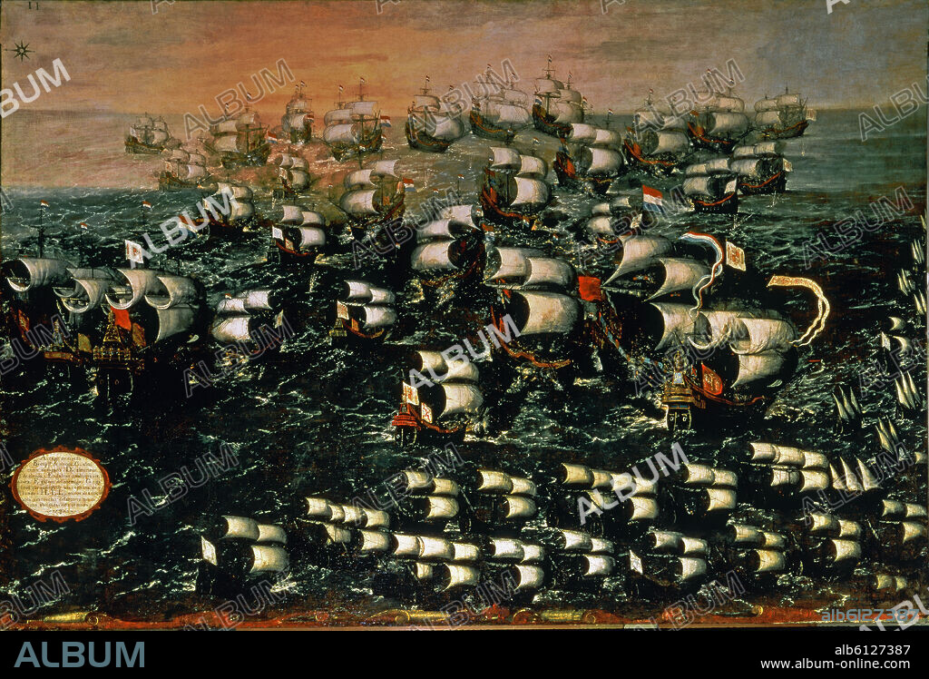 JUAN DE LA CORTE (1585-1662). BATALLA NAVAL (ARMADA INVENCIBLE) - L. 150x222 - 1588 - BARROCO ESPAÑOL - SIGLO XVII.