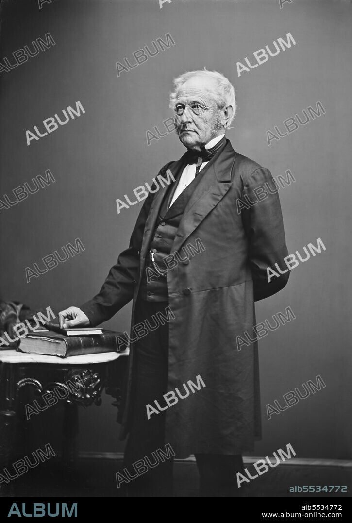 Jacob Collamer (1791-1865), American Politician from Vermont, served in U.S. House of Representatives and U.S. Senate, three-quarter length Portrait, Mathew Brady Studio, early 1860's .
