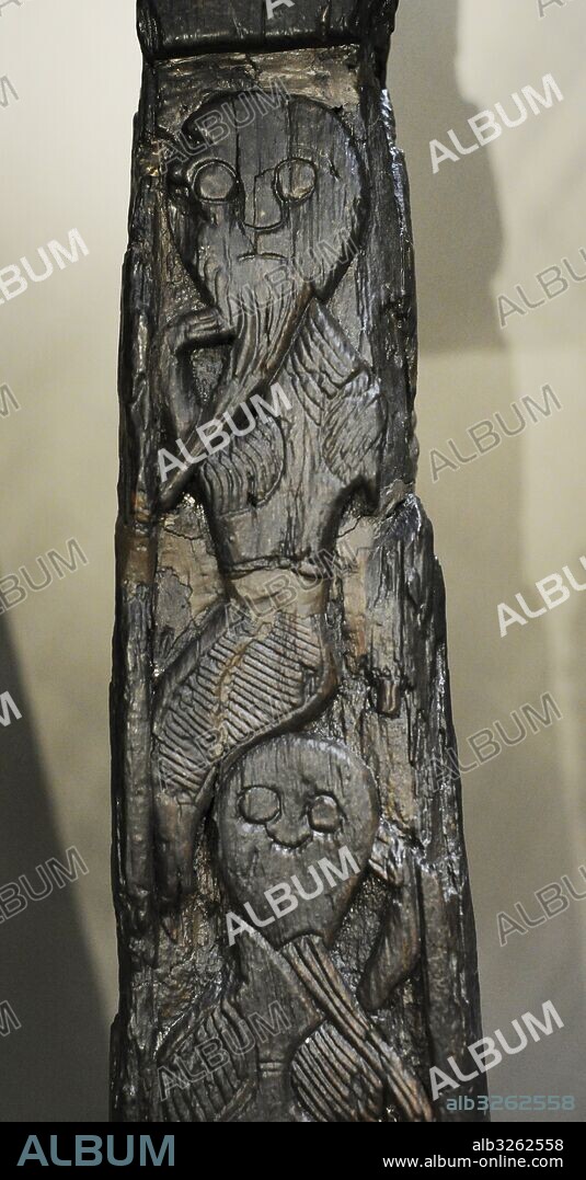 Original parts of the bow of a Viking ship. Detail of the final part. Wood. Viking Ship Museum. Oslo. Norway.