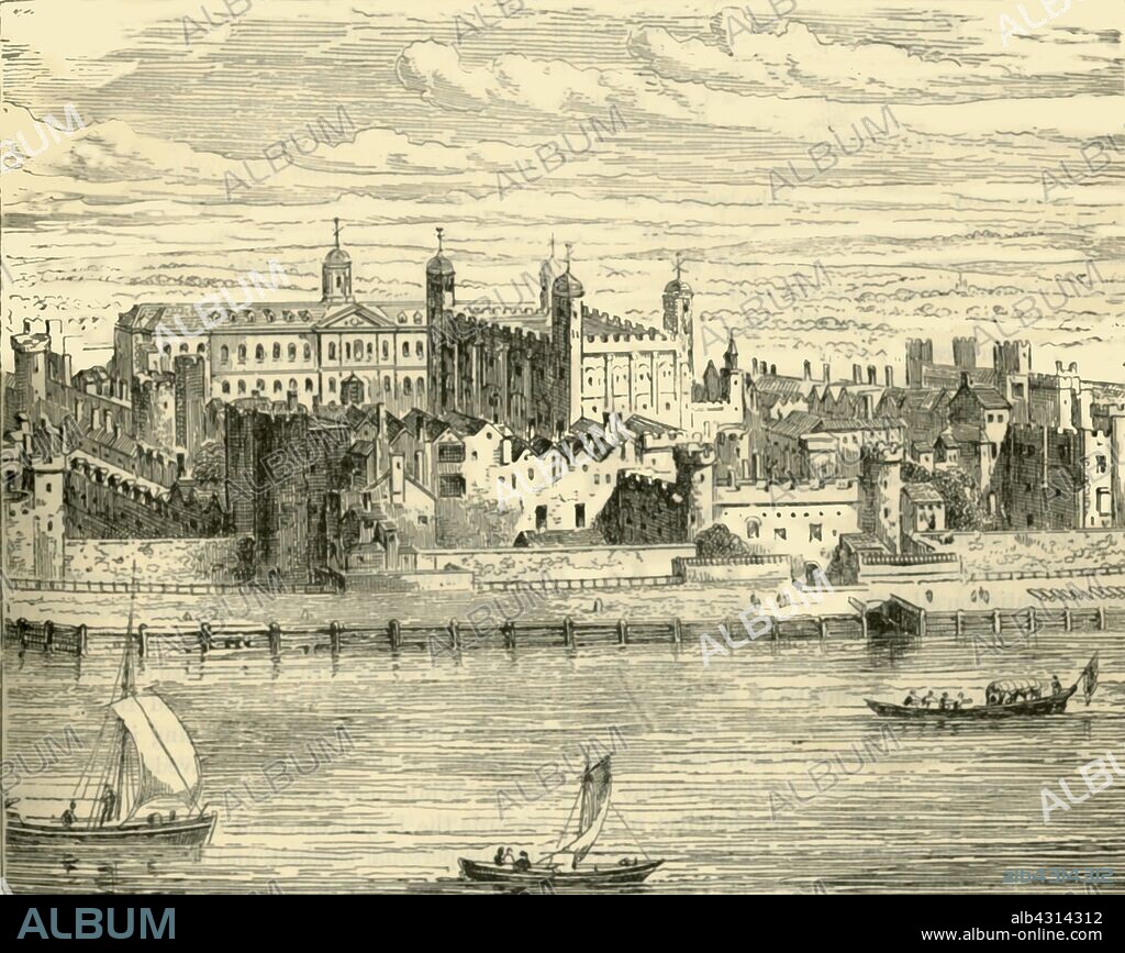'The Tower of London', 1890.  Castle on the River Thames, founded 1066 as part of the Norman Conquest of England, the White Tower built by William the Conqueror in 1079 became a symbol of oppression, inflicted on London by the new ruling elite. Used as a prison from 1100- 1952. From "Cassell's Illustrated Universal History, Vol. IV - Modern History", by Edmund Ollier. [Cassell and Company, Limited, London, Paris and Melbourne, 1890].