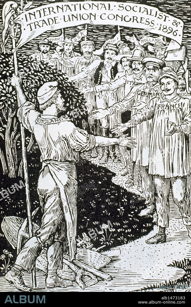 "TRADE-UNION". Primera organización sindical que surgió del desarrollo de la Revolución Industrial a finales del s. XIX en Gran Bretaña. Manifiesto publicado por el congreso mundial de Londres, 1896.