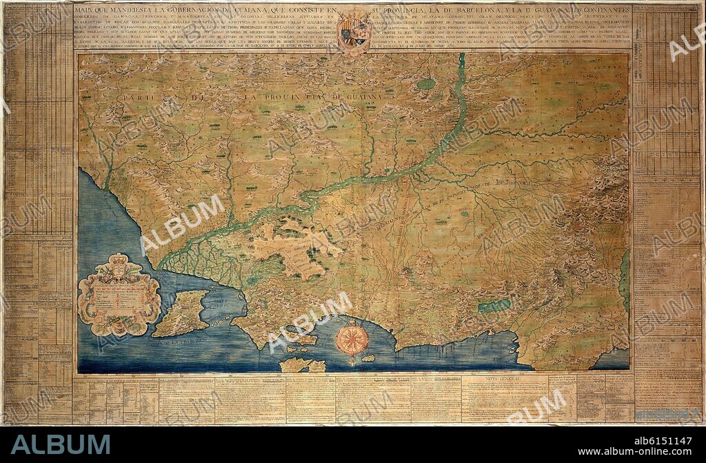 J.B. APARICIO. MAPA DE LA ANTIGUA VENEZUELA (CUMANA) QUE TENIA 2 PROVINCIAS BARCELONA Y GUAYANA - 1762.