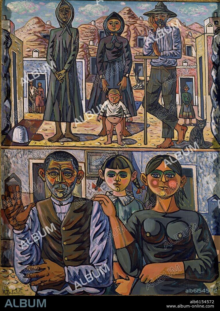 RAFAEL ZABALETA (1907-1960). CAMPESINOS DE LOS MONTES DE GRANADA - 1959 - O/L - 130X97 CM.