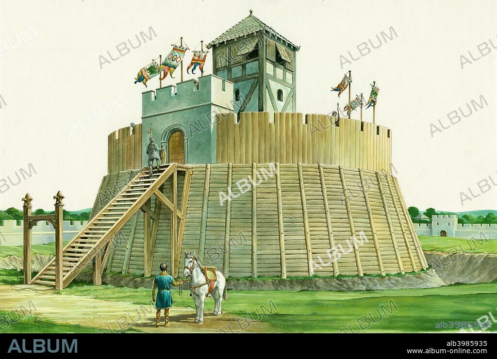 Norman lookout tower at Bramber Castle, West Sussex, c1995-c2009. Reconstruction drawing.