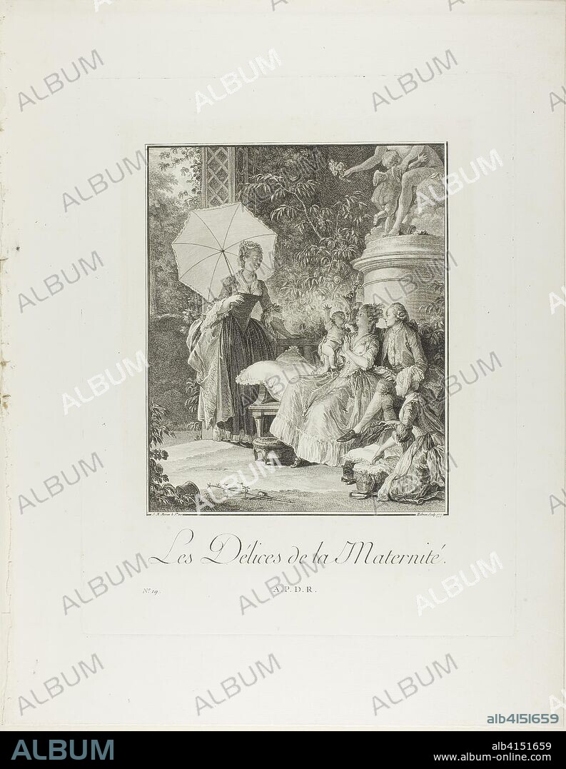 ISIDORE-STANISLAS HELMAN. The Delights of Motherhood, from Monument du Costume Physique et Moral de la fin du Dix-huitième siècle. Isidor-Stanislas Helman (French, 1743-1806 or 1809); after Jean Michel Moreau (French, 1741-1814); published by Laurent-François Prault (French 1712-1780). Date: 1777. Dimensions: 268 × 216 mm (image); 409 × 317 mm (plate); 534 × 414 mm (sheet, folded). Engraving on paper. Origin: France.