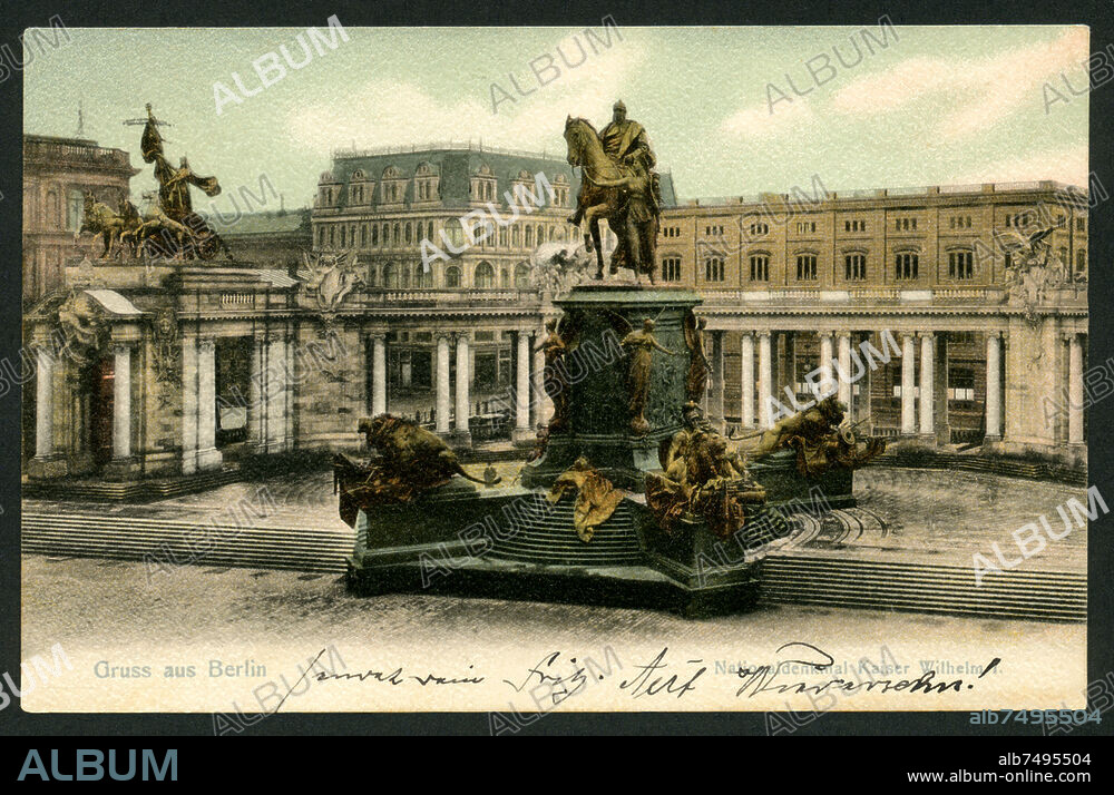 Europe, Germany, Berlin, National Kaiser Wilhelm Monument, postcard, sent 26. 11. 1905 , publishing house information : V , on a circle .