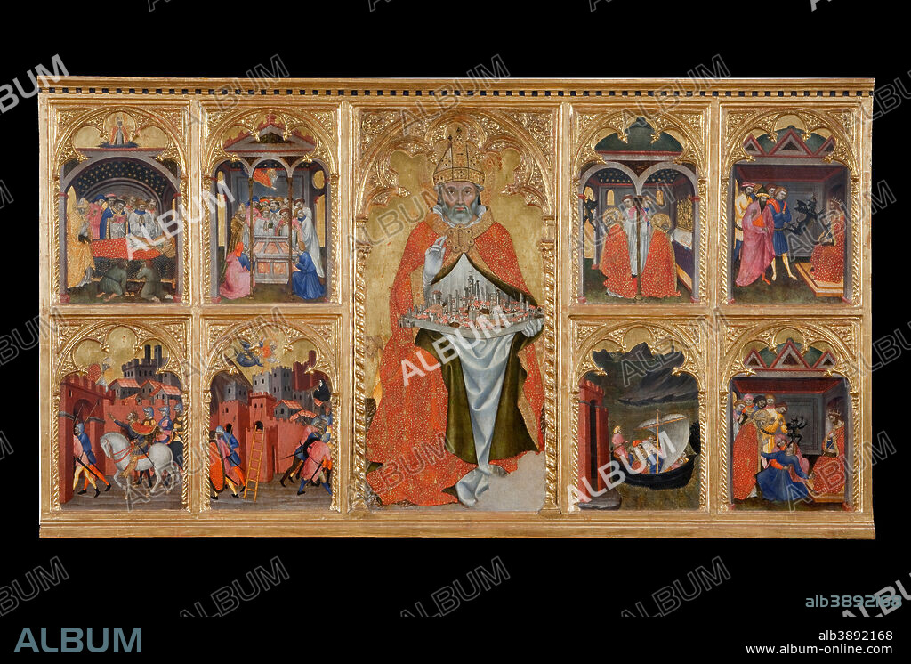 TADDEO DI BARTOLO. San Gimignano enthroned with eight stories of his life. Date/Period: 1401. Tempera on Panel.