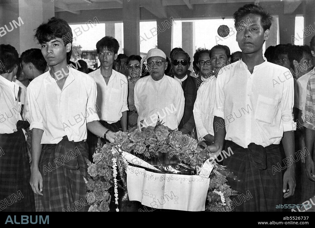 U Nu (also Thakin Nu; 25 May 1907 – 14 February 1995) was a leading Burmese nationalist and political figure of the 20th century. He was the first Prime Minister of Burma under the provisions of the 1947 Constitution of the Union of Burma, from 4 January 1948 to 12 June 1956, again from 28 February 1957 to 28 October 1958, and finally from 4 April 1960 to 2 March 1962. The 8888 Nationwide Popular Pro-Democracy Protests (also known as the People Power Uprising) were a series of marches, demonstrations, protests, and riots in the Socialist Republic of the Union of Burma (today commonly known as Burma or Myanmar). Key events occurred on 8 August 1988, and therefore it is known as the 8888 Uprising.