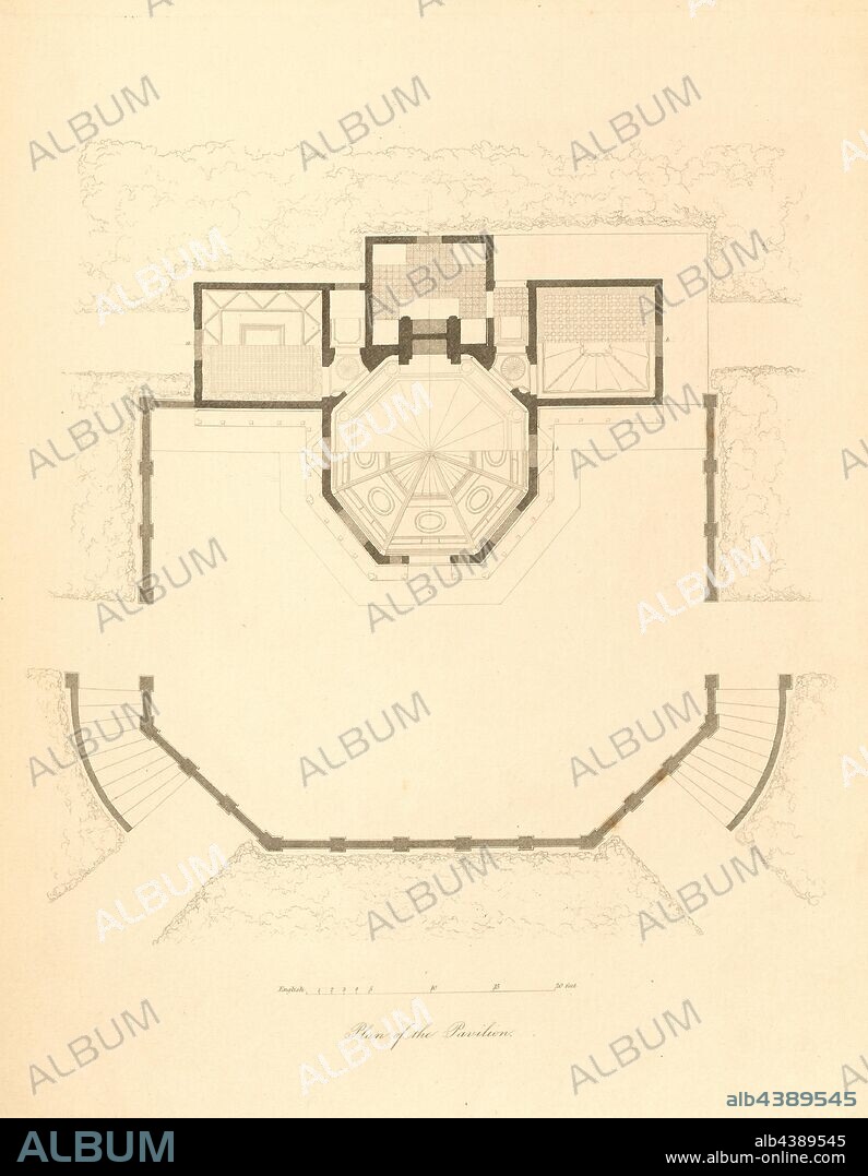 Plan of the Pavilion, Floor plan of the summer house in the garden of Buckingham Palace, pl., 1, according to p. 11, Ludwig Gruner; Anna Jameson: The decorations of the garden-pavilion in the grounds of Buckingham Palace. London: publ. by John Murray; Longman & Co.; P. & D. Colnaghi; F. G. Moon; and L. Gruner, MDCCCXLVI.