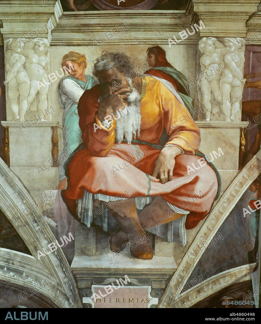 MICHELANGELO BUONARROTI. Prophets and Sibyls: Jeremiah (Sistine Chapel ceiling in the Vatican).