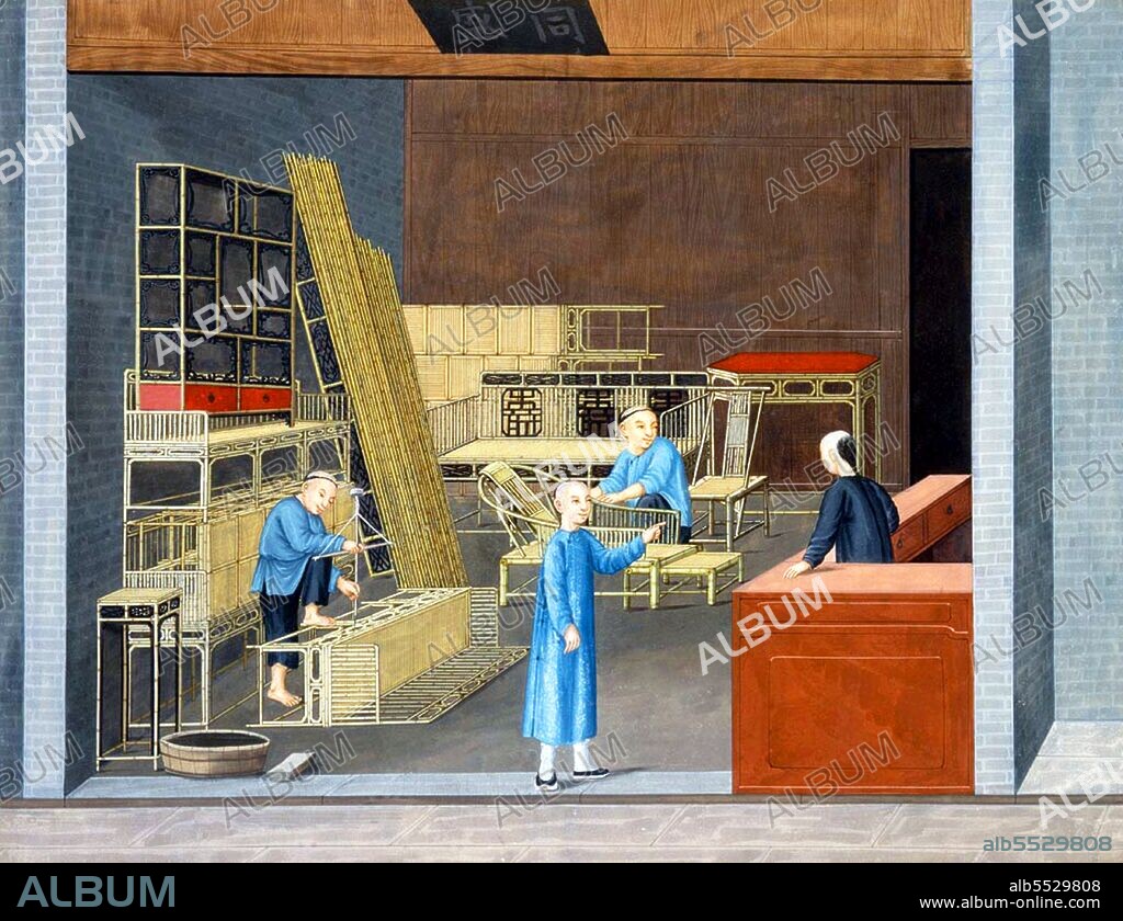 The studio of the artist Tingqua was perhaps the most prolific source of Chinese export painting during the nineteenth century. Located at 16 China Street, Guangzhou, the school specialized in gouache and watercolor paintings influenced by Western artistic traditions. These works became known in America primarily through the American China trader Augustine Heard, who brought a substantial collection of Tingqua paintings back to the United States in ca. 1855. These are now located at the Peabody Museum in Salem, Massachusetts. Tingqua was from a family of Chinese artists, each of whom were recognized for there skills in painting scenes suitable for the export market. His father, Guan Zuolin, often known by his western name, Spoilum, was the first identifiable artist of the Cantonese export school. Tingqua's work is perhaps most recognized for its exquisite characterization of daily life and for its exceptional detail. The precision of the brushwork and concentration upon light effects is superb, and in each scene the importance of world trade with China is beautifully displayed.