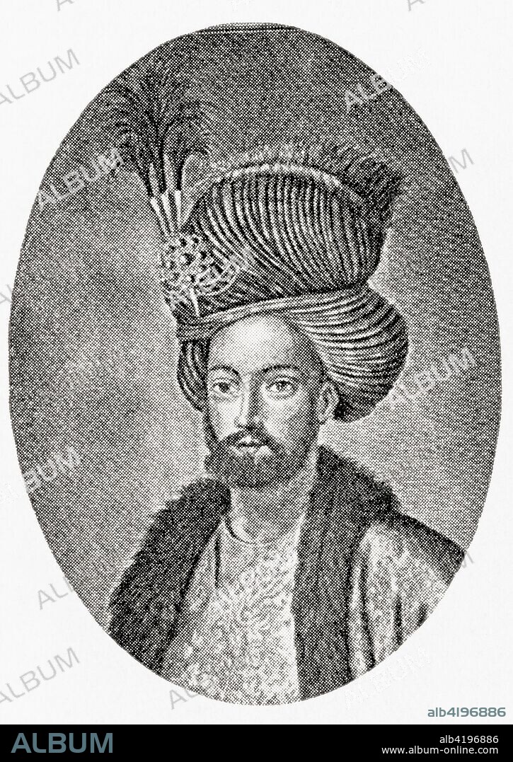 Sultan Husayn aka Soltan Hosayn or Soltan Hosein, 1668 - 1726.  Safavid Shah of Iran (Persia). From Hutchinson's History of the Nations, published 1915.