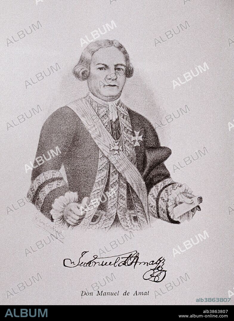 MANUEL DE AMAT. MILITAR ESPAÑOL.BARCELONA 1704-1782. VIRREY DE PERU. GRABADO RETRATO.